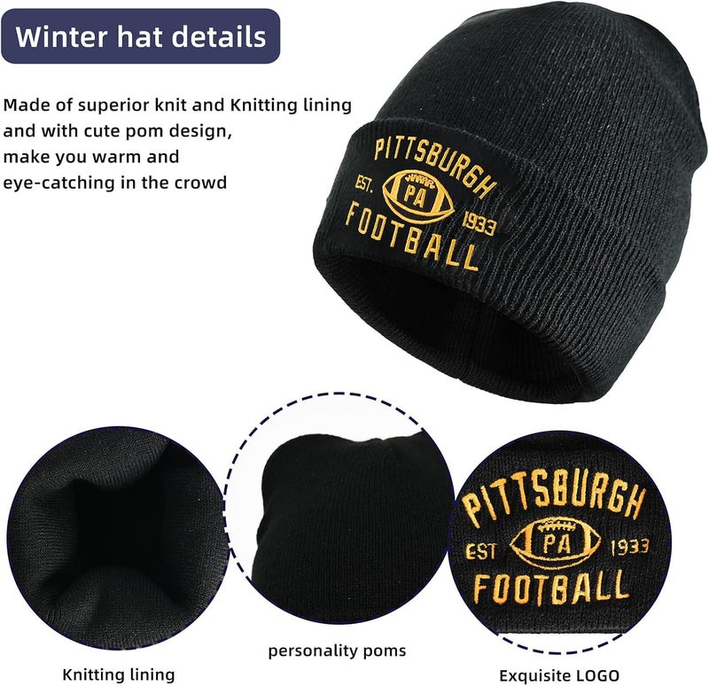 mtstaowe Vintage Classic Skull Cap Embroidery Beanie Fasion Hat Cuffed Winter Hat Knit Comes with Warm Gloves Gifts for Men Women Fans - Image 2